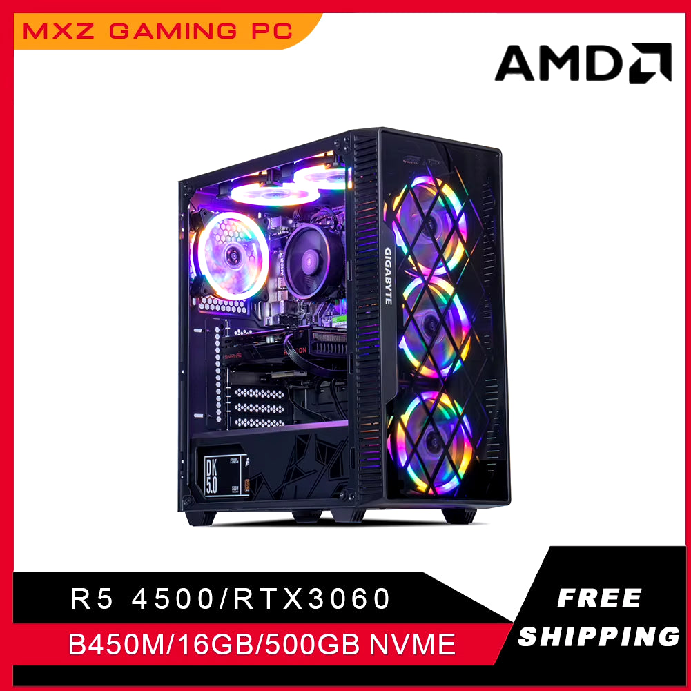 Gaming PC Ryzen 5 4500 RTX3060 500GB NVME Windows10 Pro Key Desktop Computer for System Unit Pc Customize Pc Gamer Comple